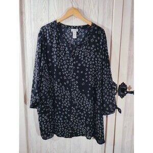 Catherines Womens Blouse 4X Black Star Lightweight FREE SHIPPING!